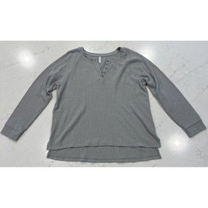 Z Supply Womens Button Brushed Henley‎ Pullover Shirt Soft Gray Boho Sz XL